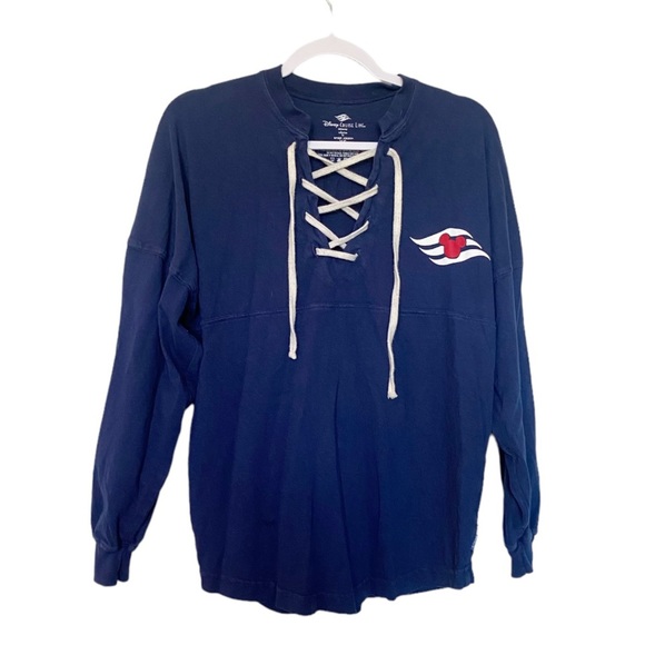 Disney Cruise Line Lace-Up Spirit Jersey Nautical Vacation Navy Blue/Red Sz XS - Picture 3 of 9